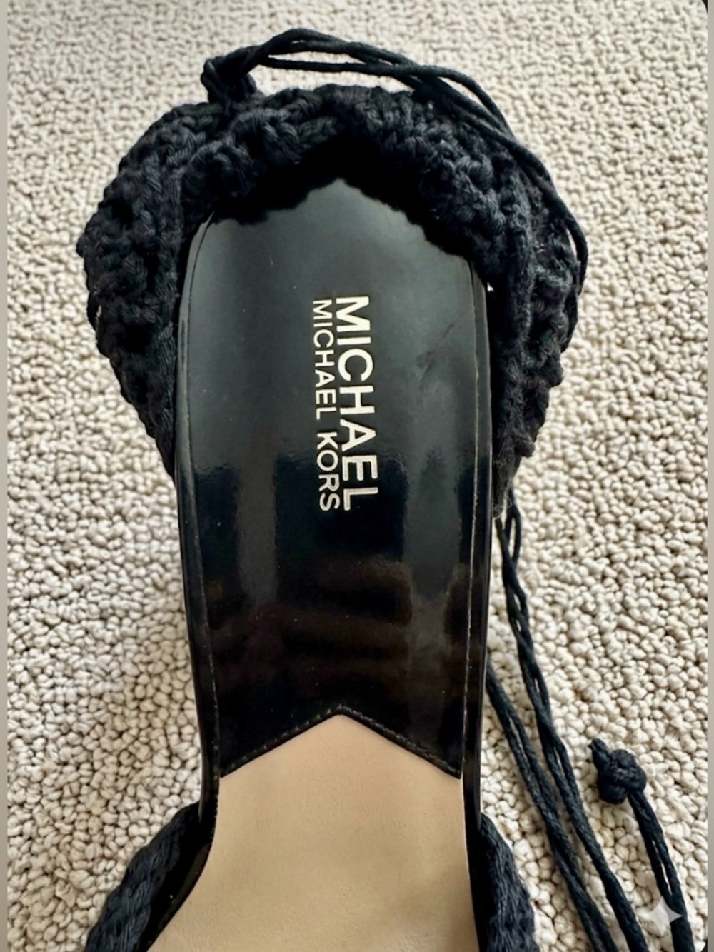 Michael Kors Black Crochet Lace Up Cork Wedges Heels Size 11 - Picture 9 of 11